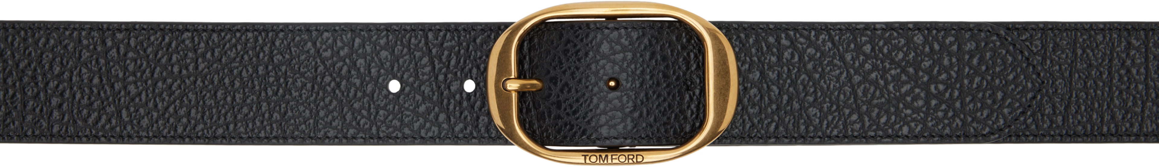 Black Grain Leather Oval Belt by TOM FORD