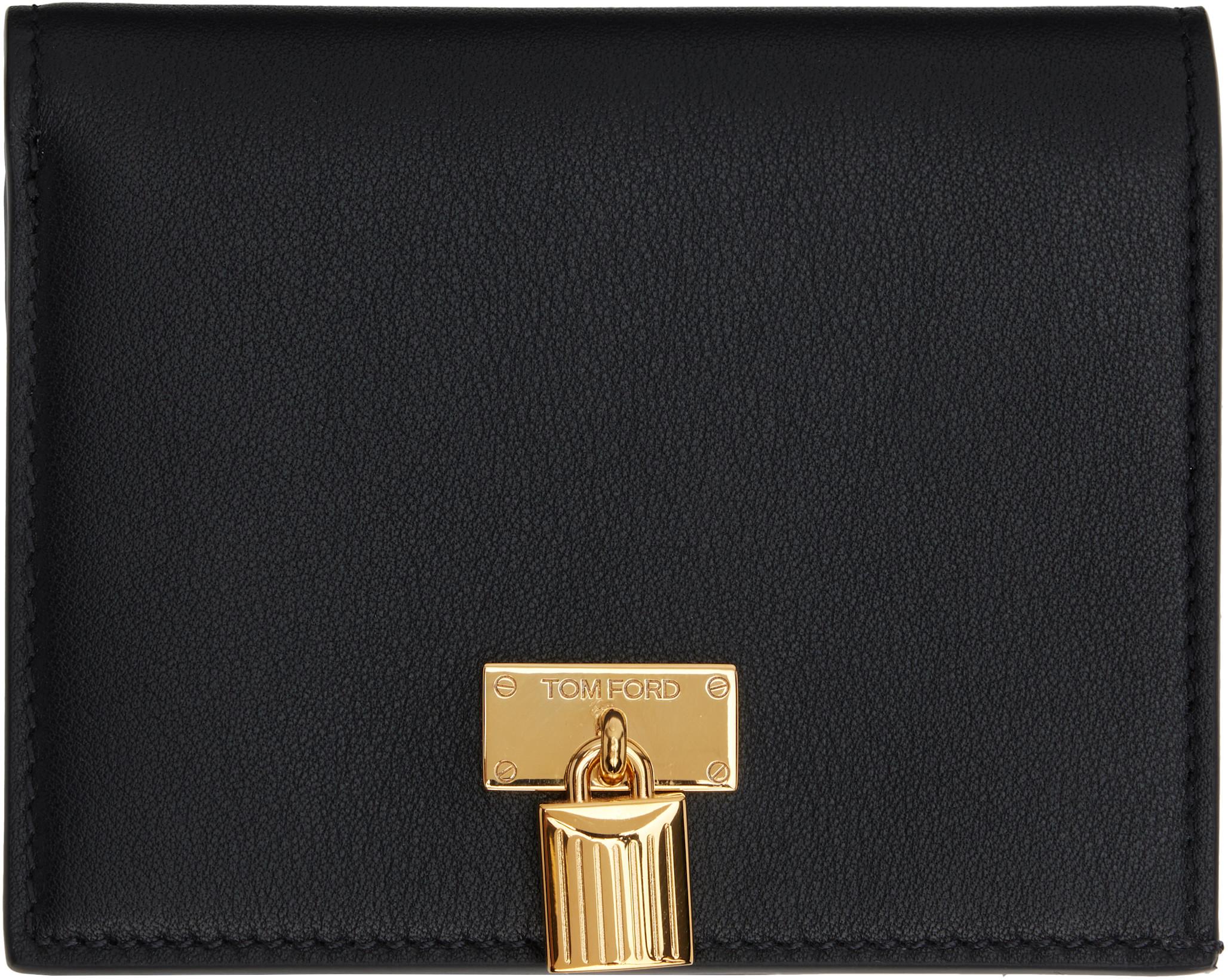 Black Grain Leather Padlock Compact Wallet by TOM FORD
