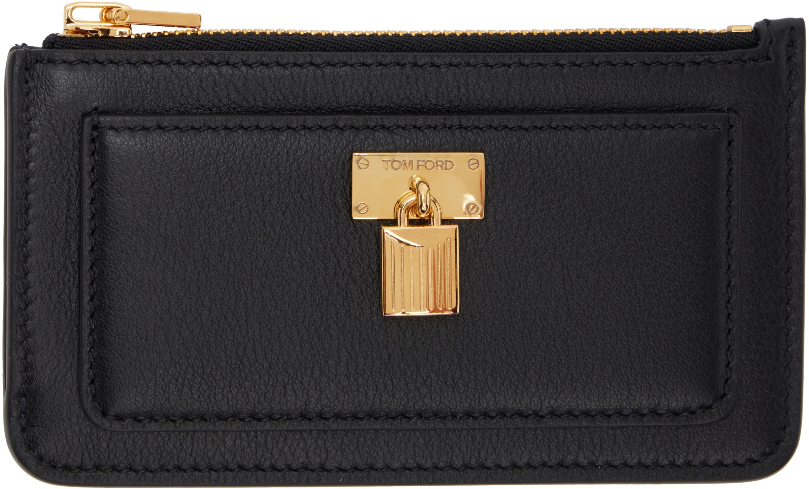 Black Grain Leather Padlock Zipped Card Holder by TOM FORD