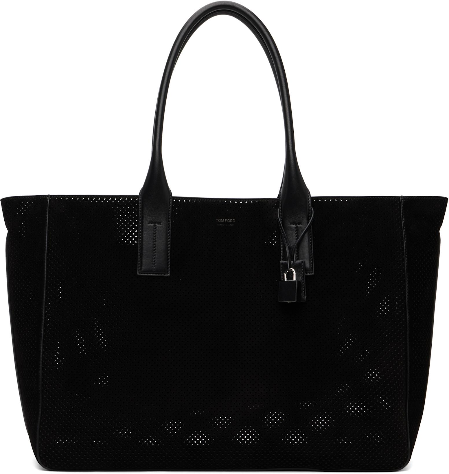 Black Perforated Cashmere Suede T-Line East-West Tote by TOM FORD