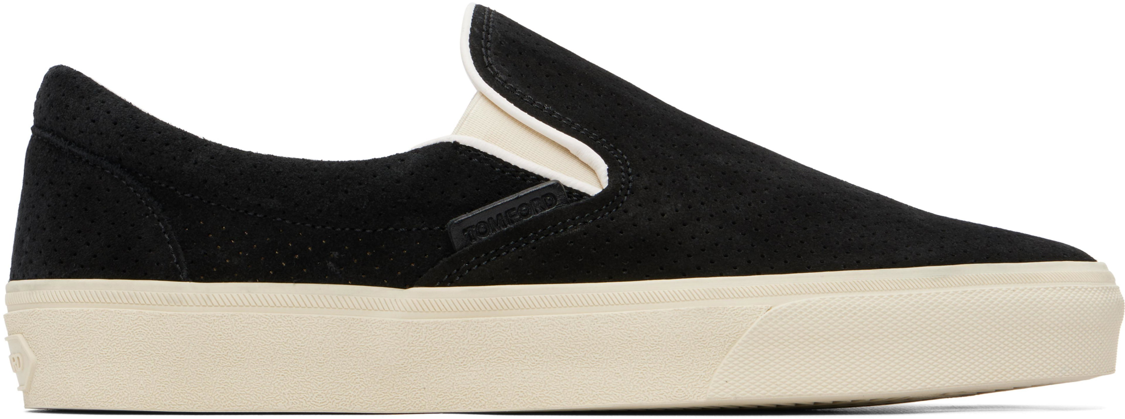 Black Perforated Suede Jude Slip On Sneakers by TOM FORD
