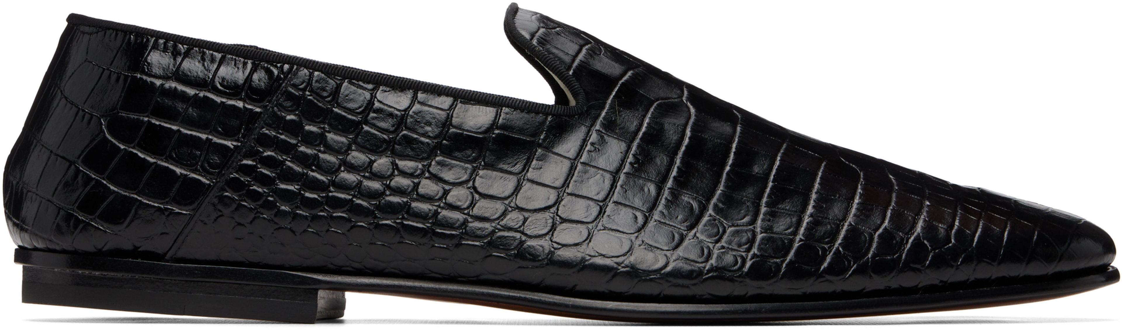 Black Printed Alligator Steven Loafers by TOM FORD