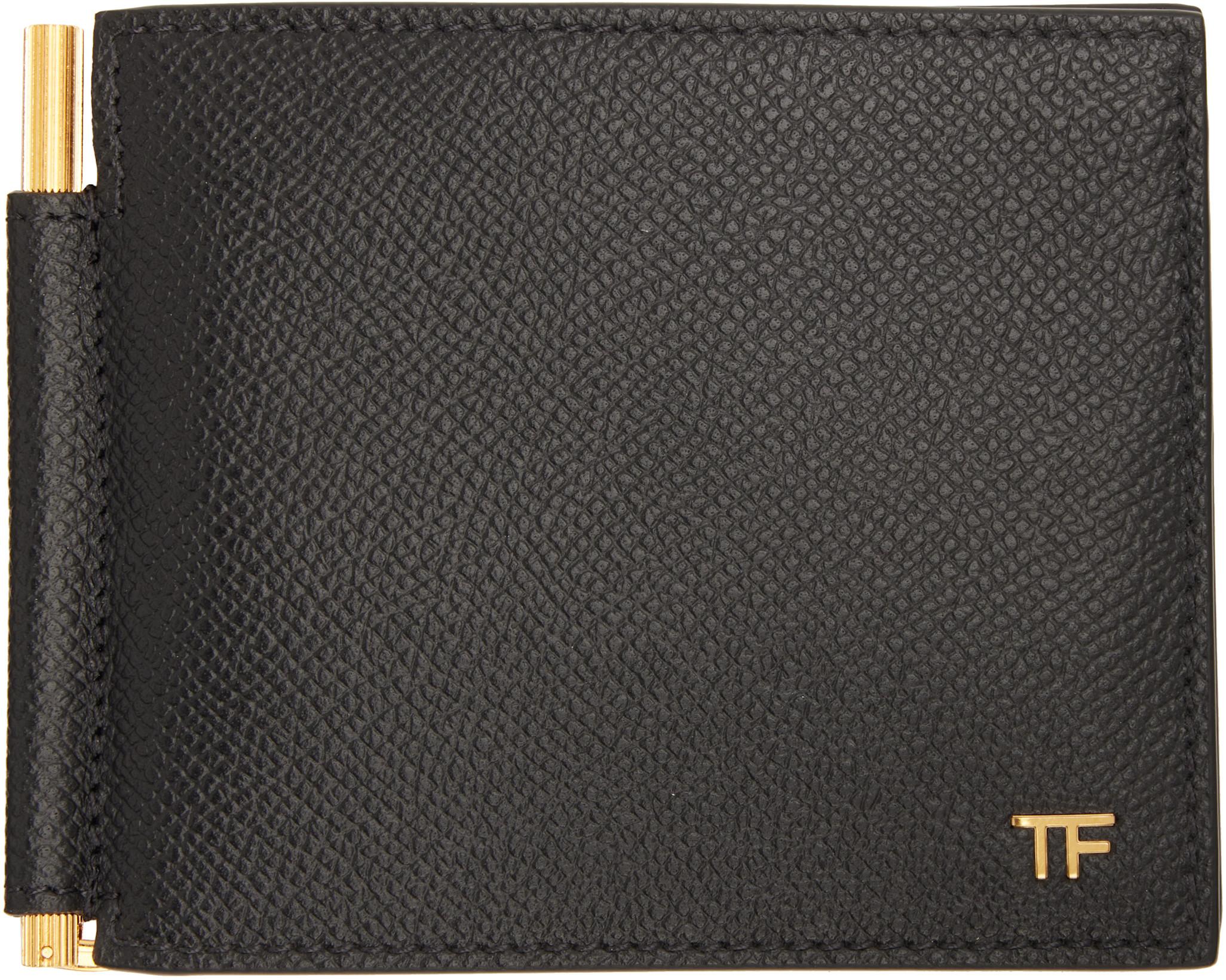 Black Small Grain Leather T Line Money Clip Wallet by TOM FORD