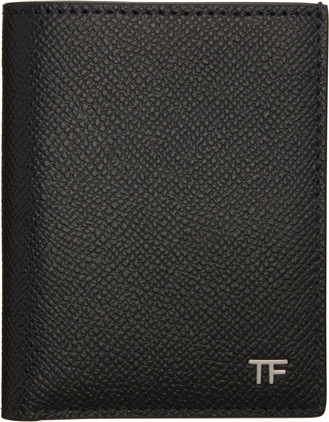 Black Small Grain T Line Bifold Card Holder by TOM FORD