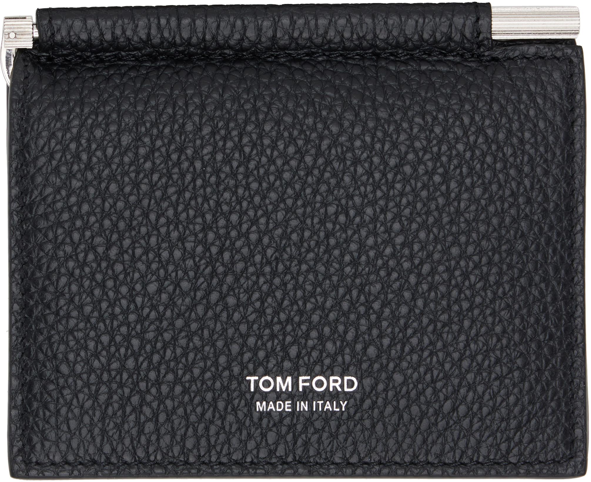 Black Soft Grain Leather Folding Money Clip Card Holder by TOM FORD