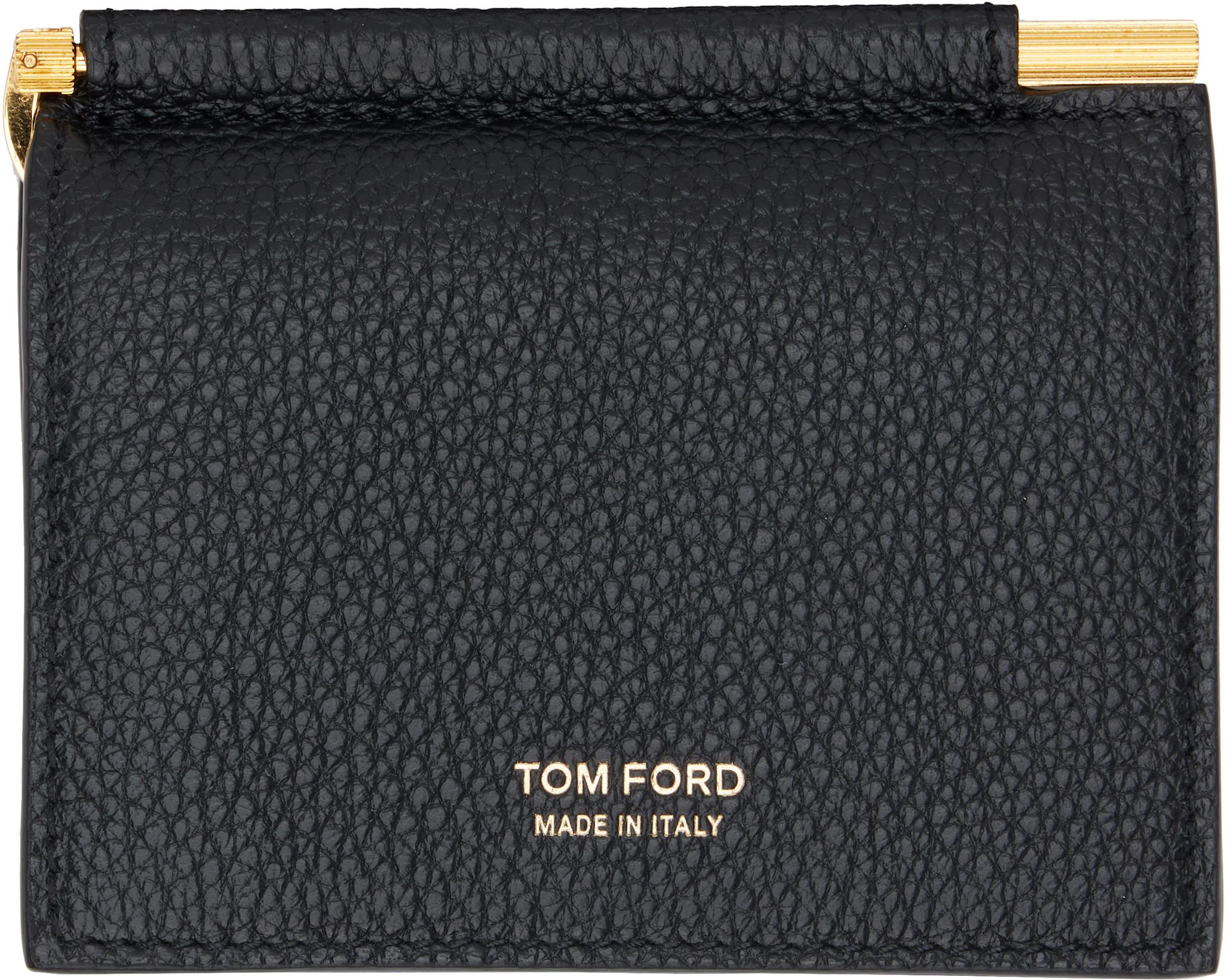 Black Soft Grain Leather Folding Money Clip Card Holder by TOM FORD