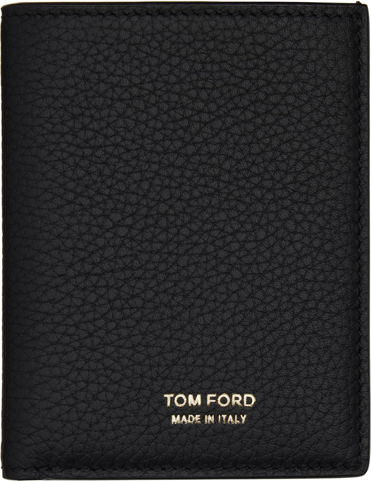 Black Soft Grain Leather T Line Card Holder by TOM FORD
