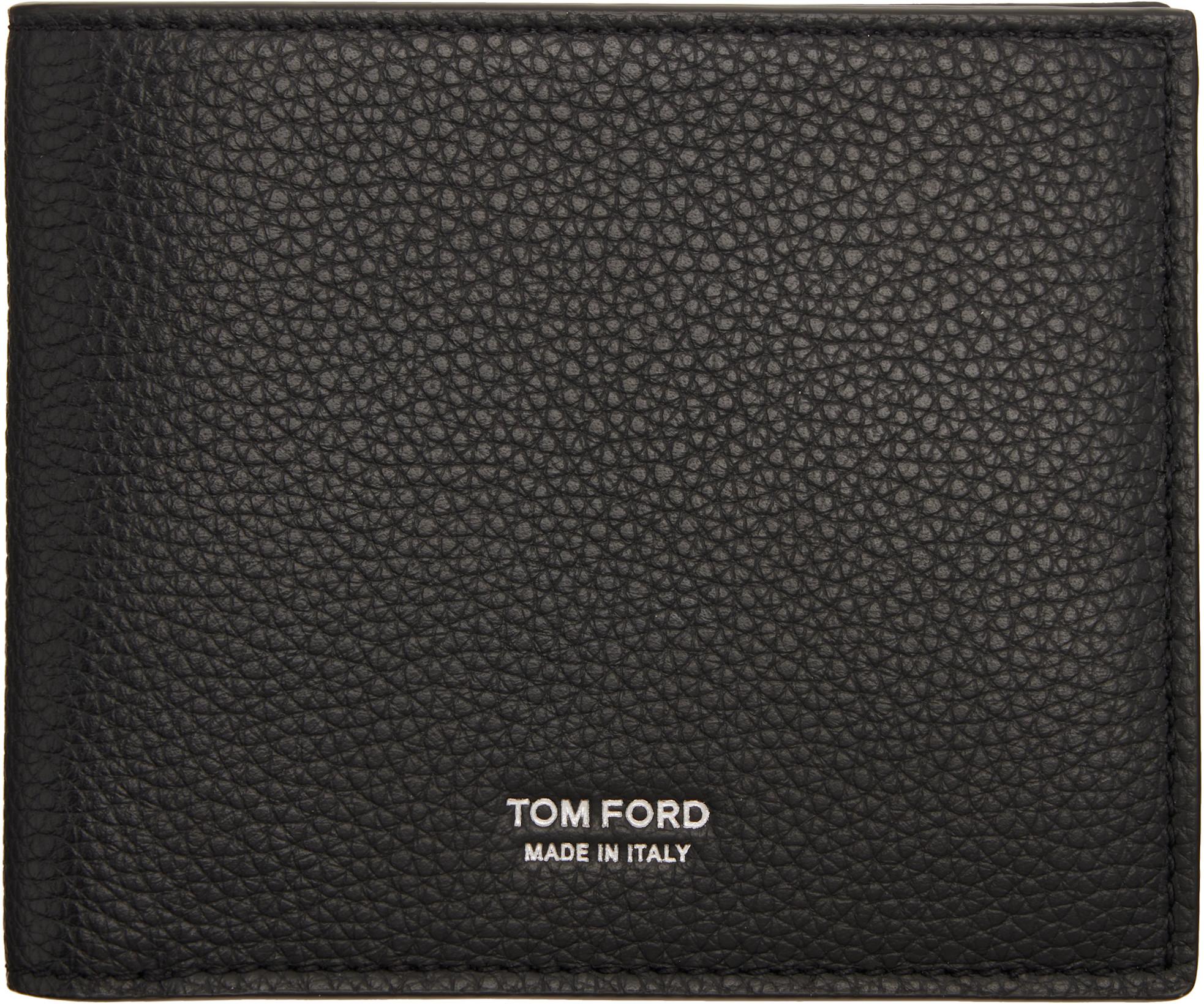 Black Soft Grain Leather T Line Classic Bifold Wallet by TOM FORD