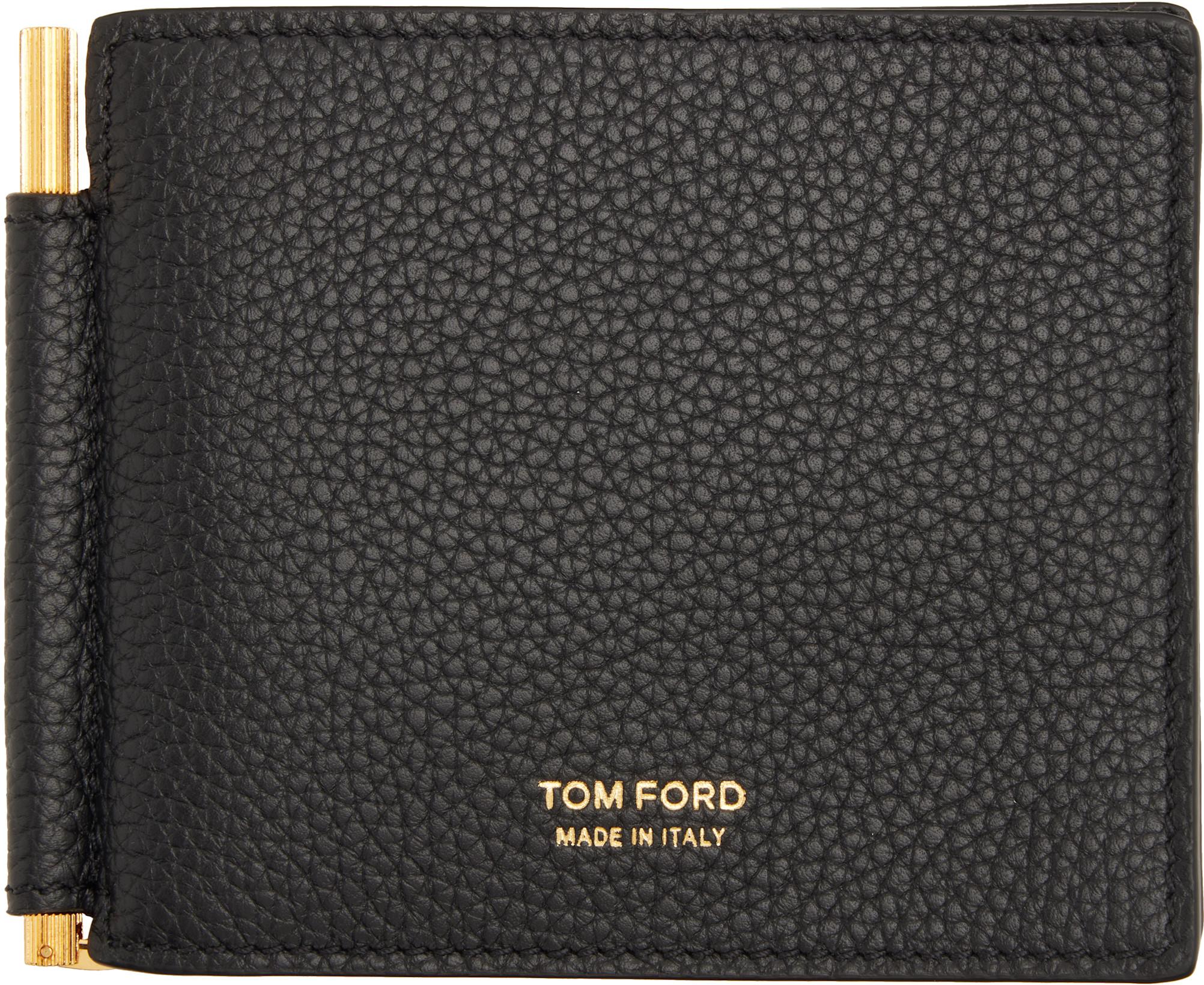 Black Soft Grain Leather T Line Money Clip Wallet by TOM FORD