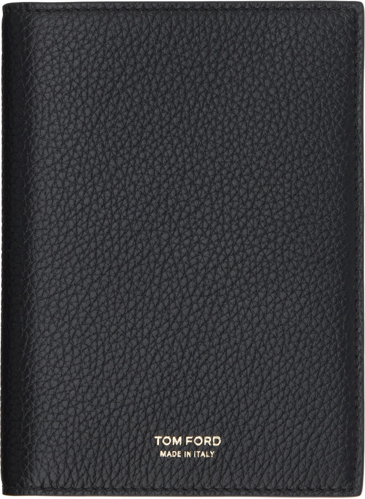 Black Soft Grain Leather T Line Passport Holder by TOM FORD
