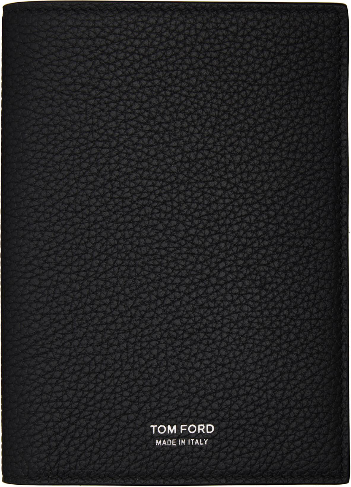 Black Soft Grain Leather T Line Passport Holder by TOM FORD
