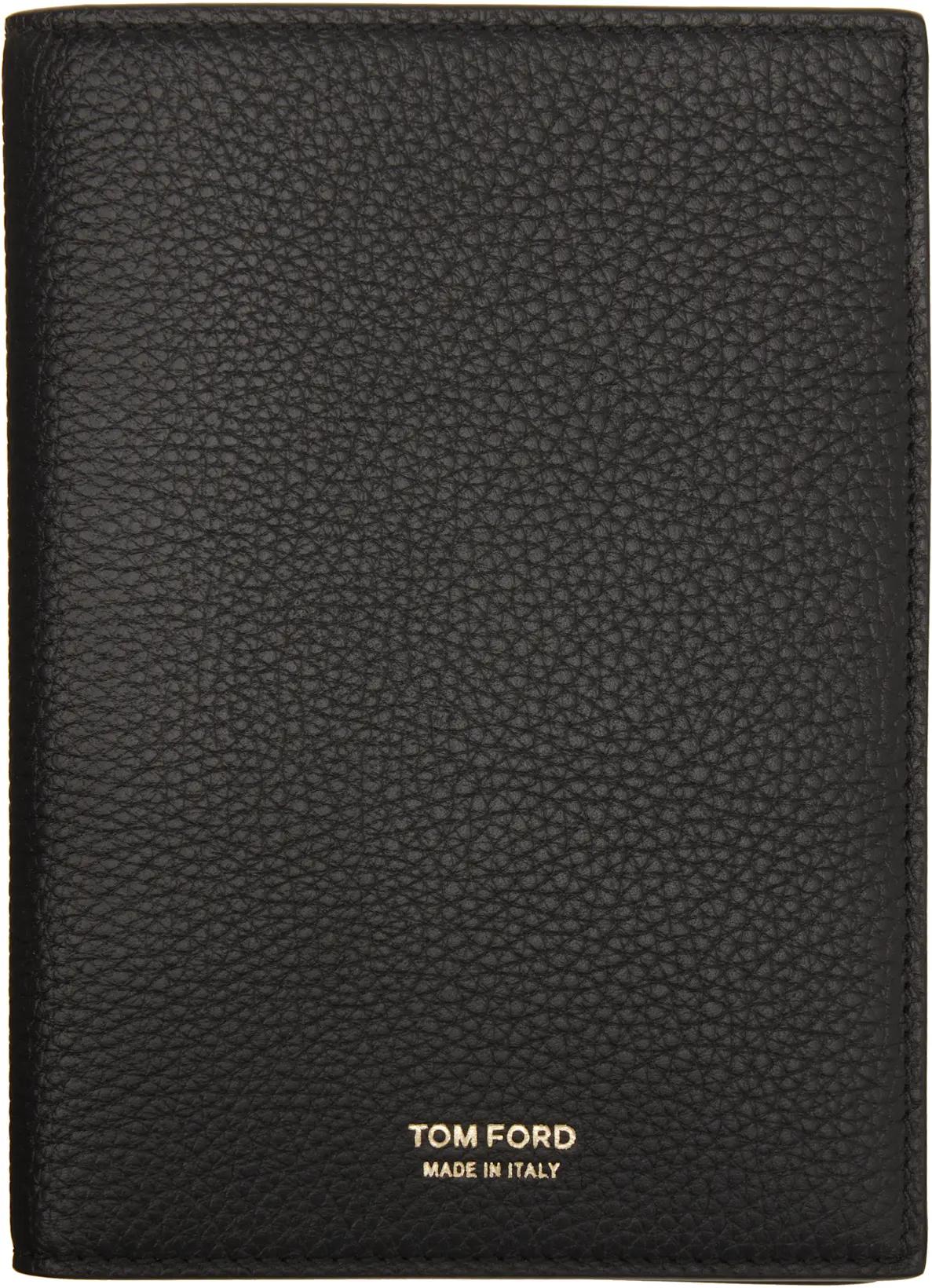 Black Soft Grain Leather T Line Passport Holder by TOM FORD