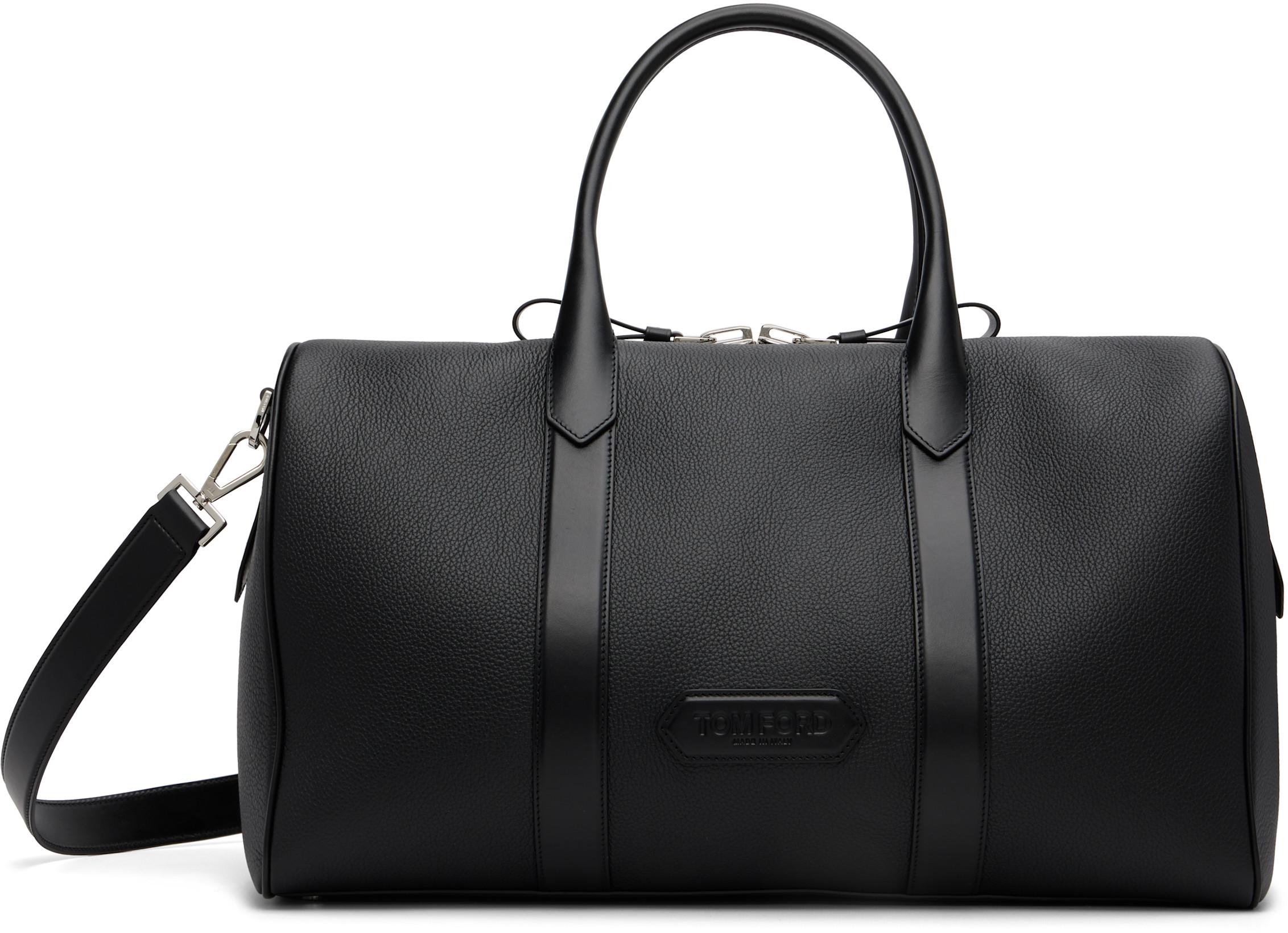 Black Soft Grain Leather Wide Medium Duffle Bag by TOM FORD