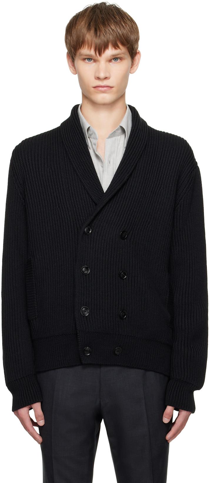 Black Wool Silk Shawl Collar Cardigan by TOM FORD
