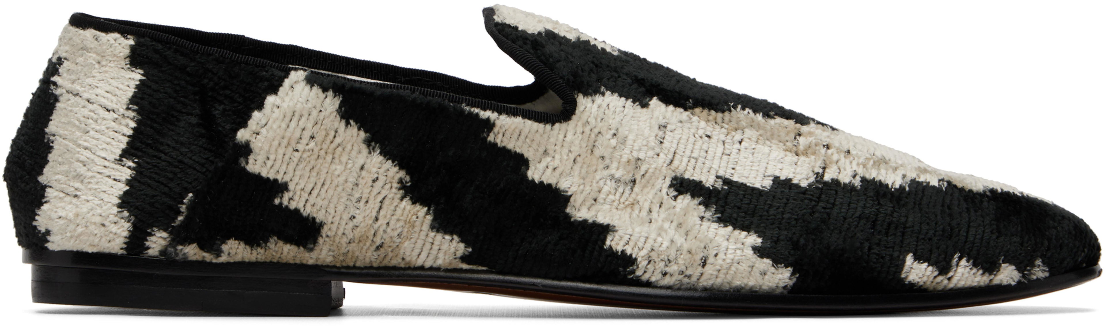 Black & Off-White Jacquard Velvet Steven Loafers by TOM FORD