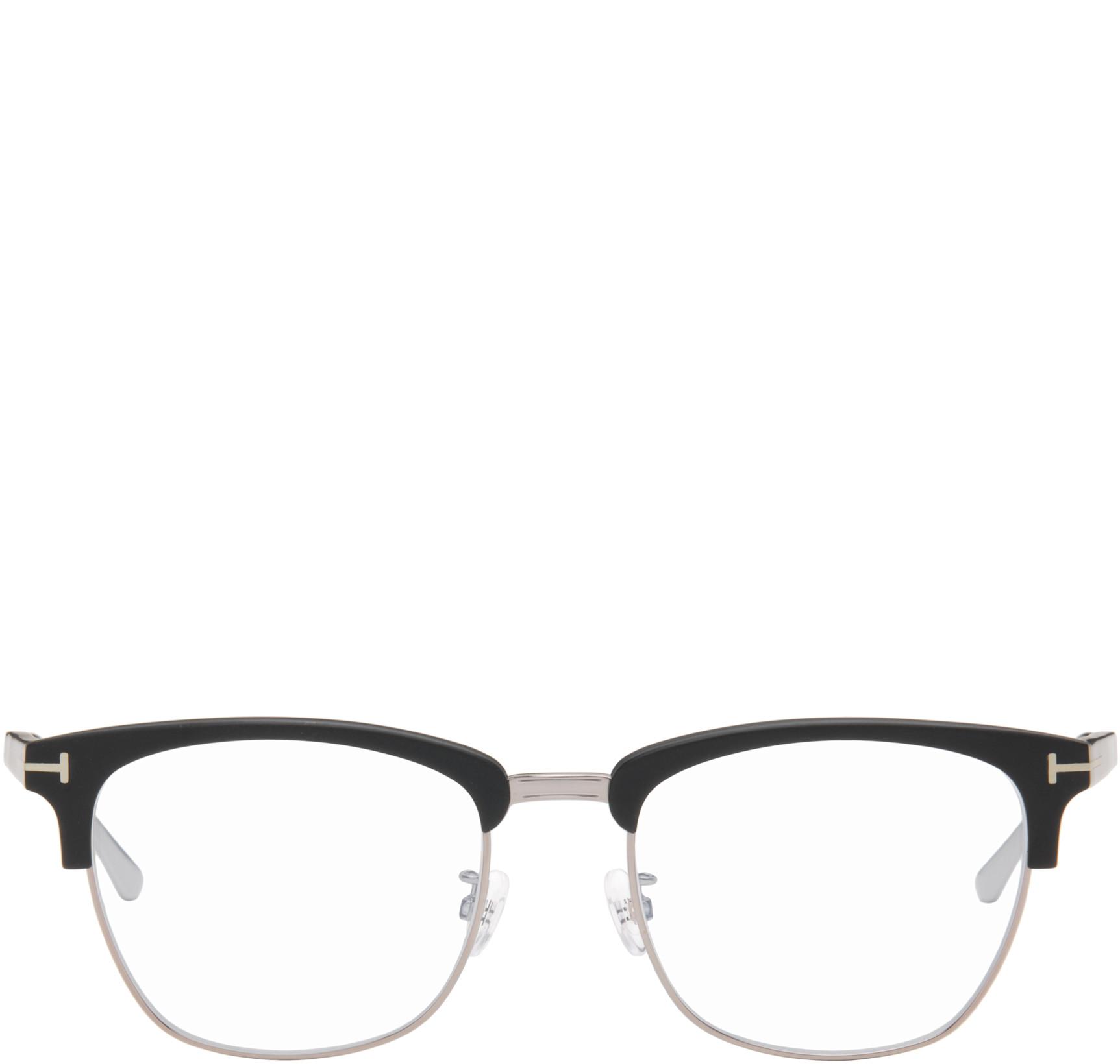 Black & Silver Blue Block Browline Blue Light Optical Glasses by TOM FORD