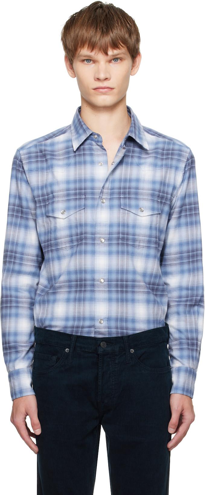 Blue Check Western Shirt by TOM FORD