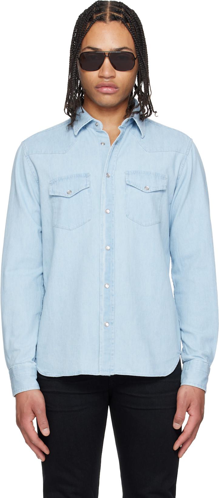 Blue Denim Chambray Western Shirt by TOM FORD