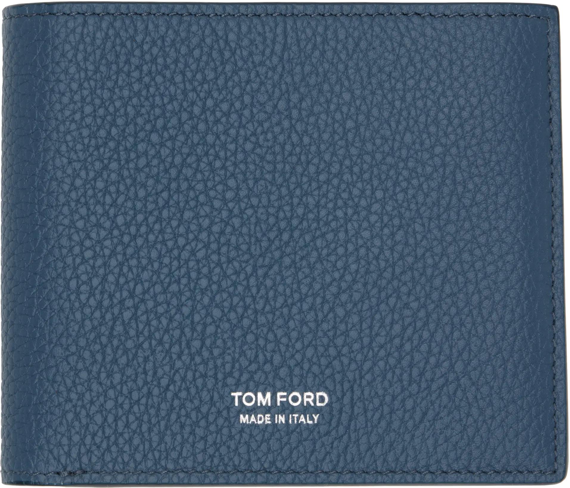 Blue Grain Leather Classic Bifold Wallet by TOM FORD