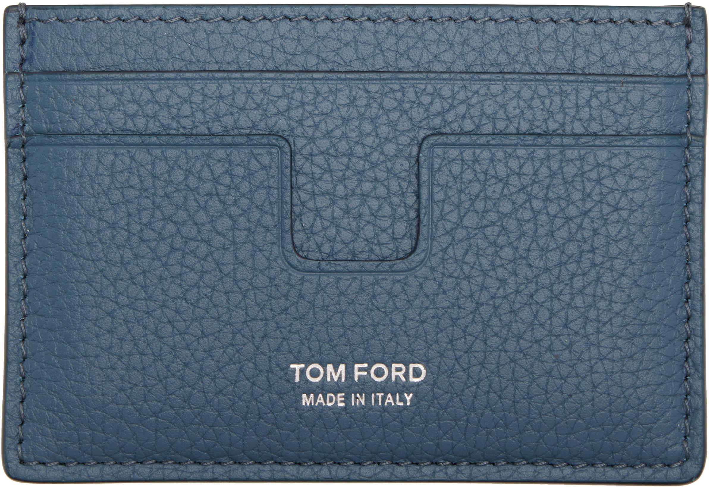 Blue Grain Leather Classic Card Holder by TOM FORD