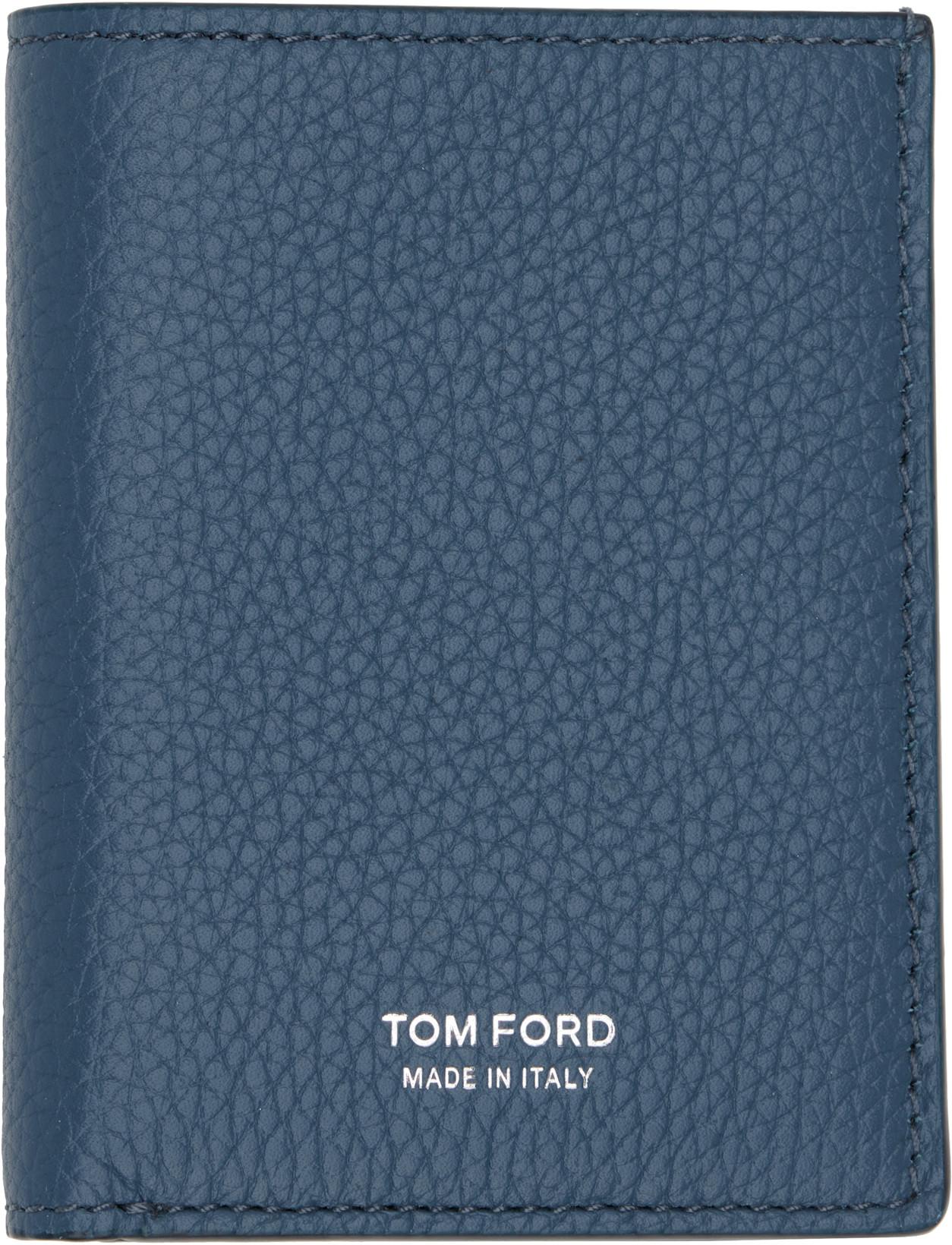 Blue Grain Leather Folding Card Holder by TOM FORD