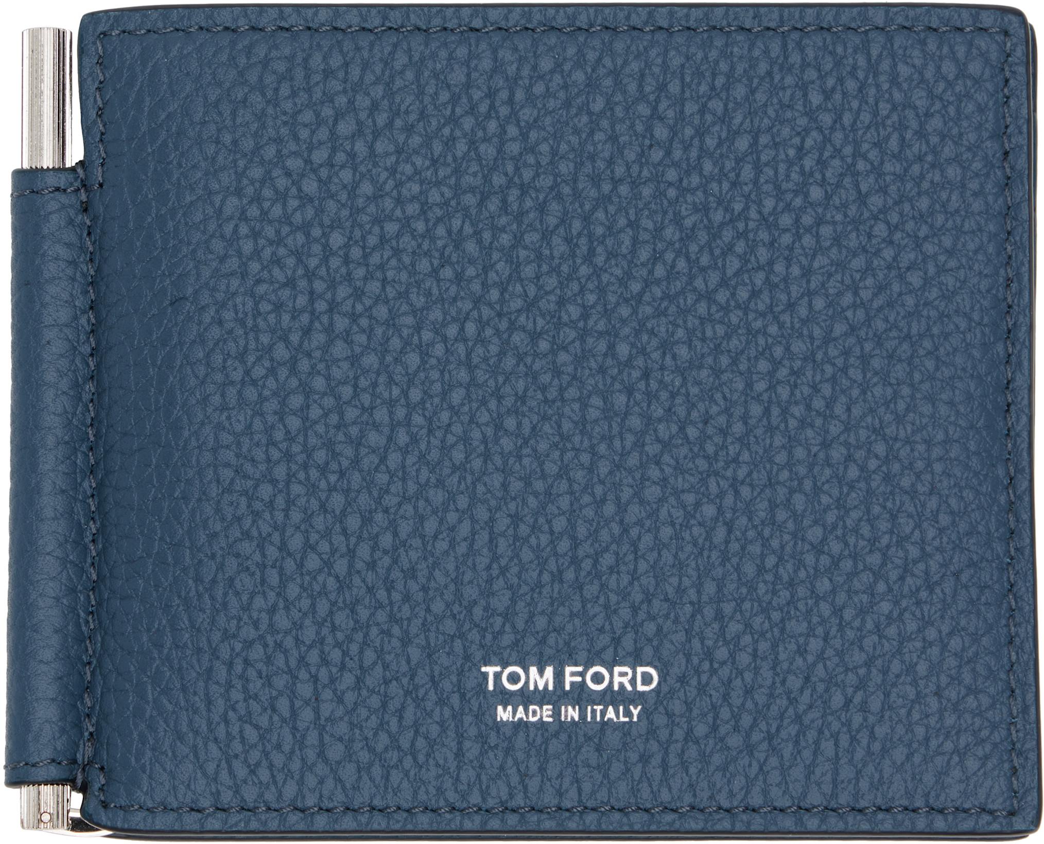 Blue Grain Leather Money Clip Wallet by TOM FORD