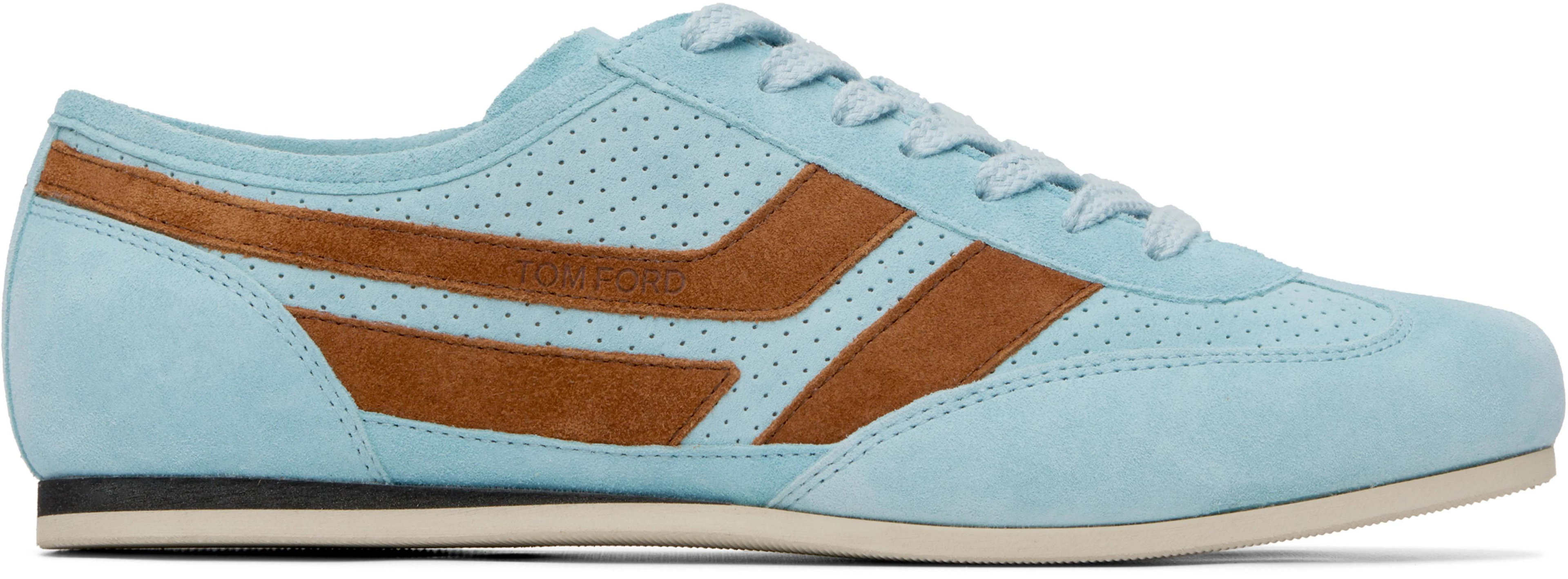 Blue Perforated Suede Brook Sneakers by TOM FORD
