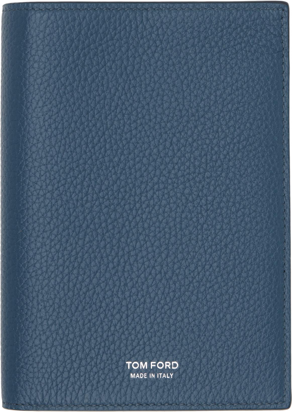 Blue Soft Grain Leather T Line Passport Holder by TOM FORD