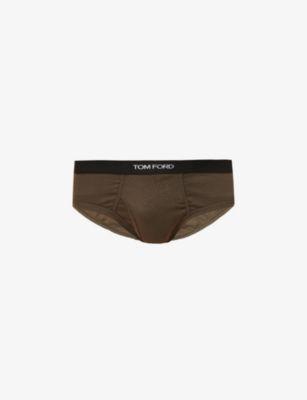 Branded-waistband fitted stretch-cotton briefs by TOM FORD