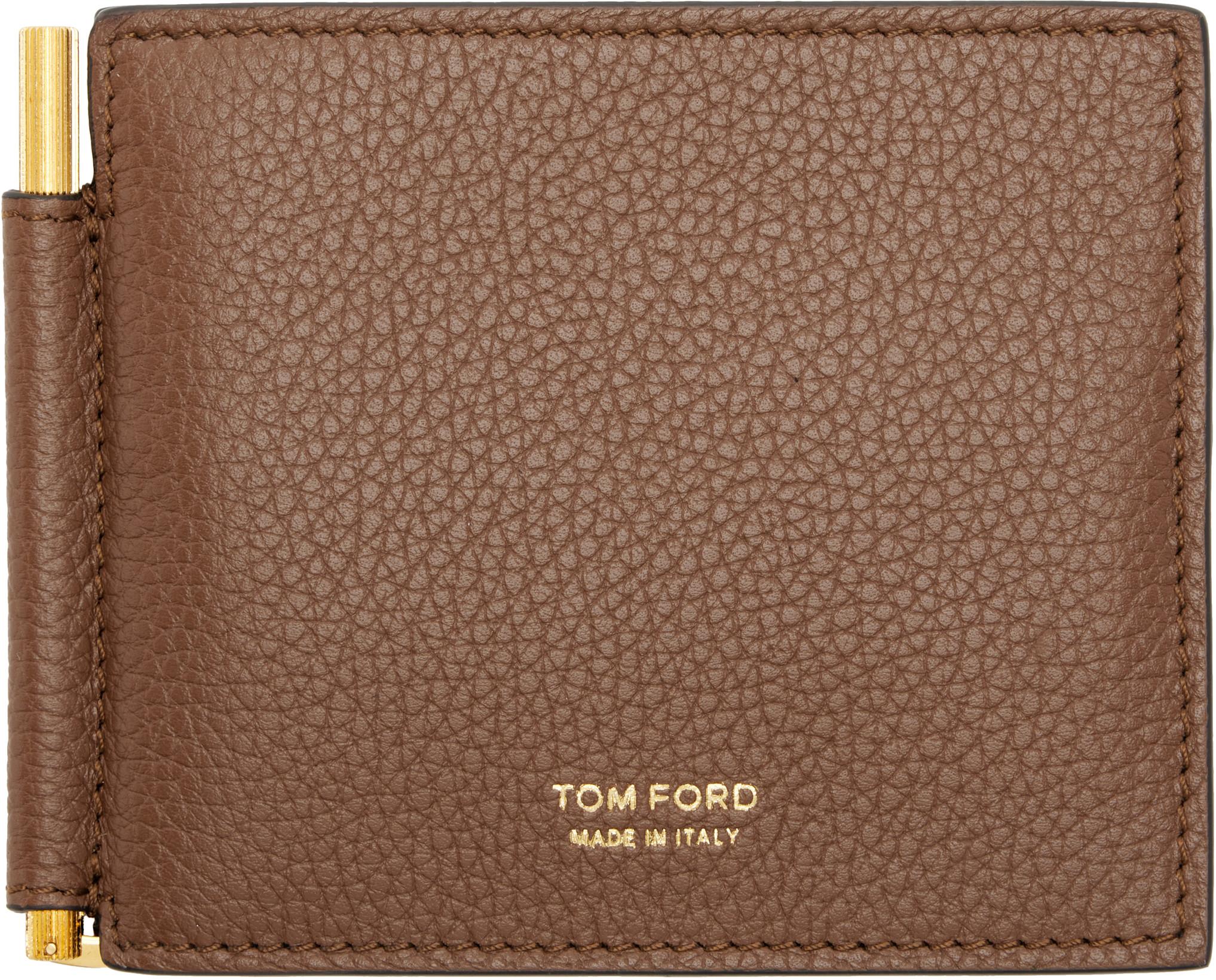 Brown Grained Leather Money Clip Wallet by TOM FORD Brown Grained Leather Money Clip Wallet by TOM FORD