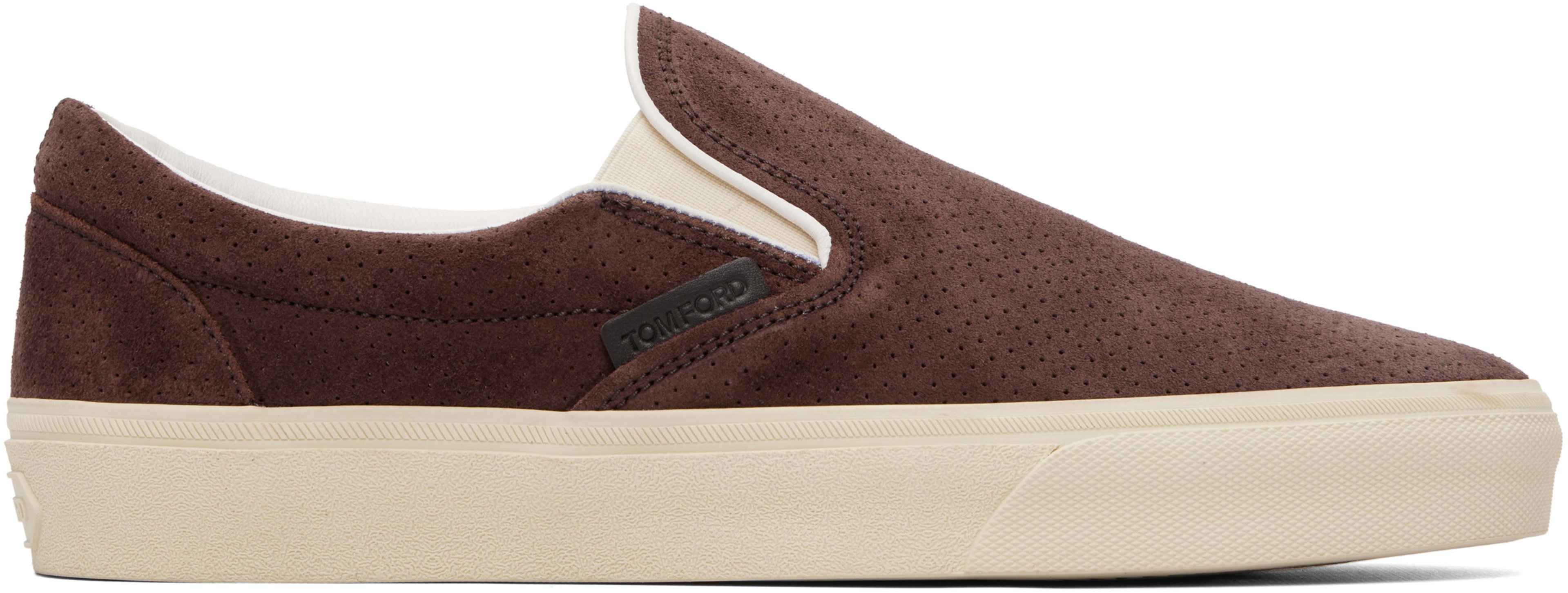 Brown Perforated Suede Jude Slip On Sneakers by TOM FORD