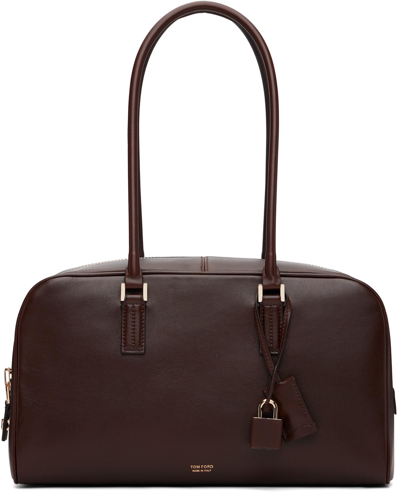 Brown Supple Leather Zipped Small Stryke Shoulder Bag by TOM FORD