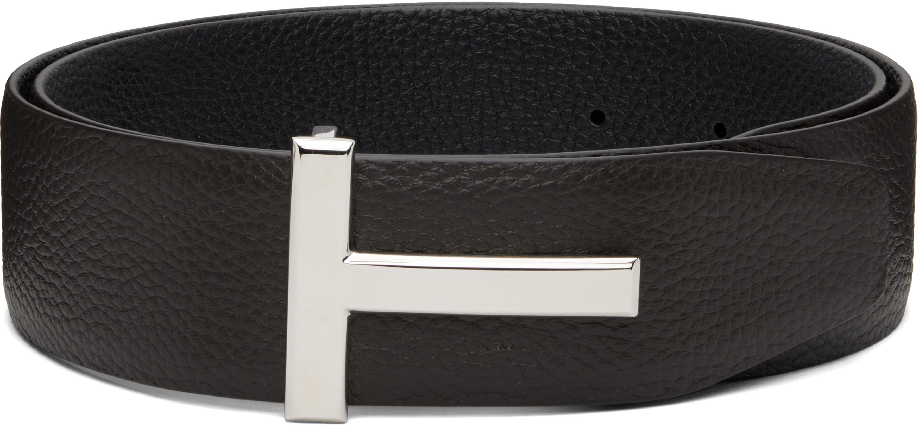 Brown & Black Reversible T Icon Belt by TOM FORD