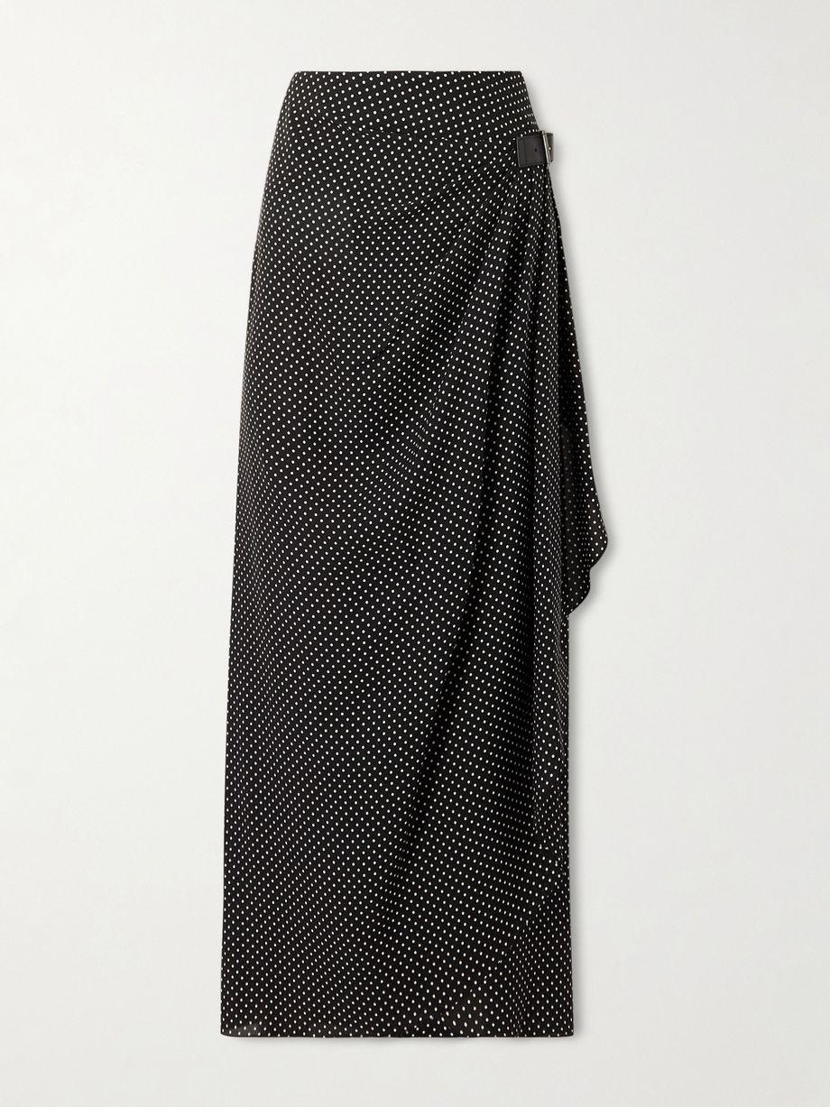 Buckle-detailed wrap-effect draped polka-dot silk-chiffon midi skirt by TOM FORD
