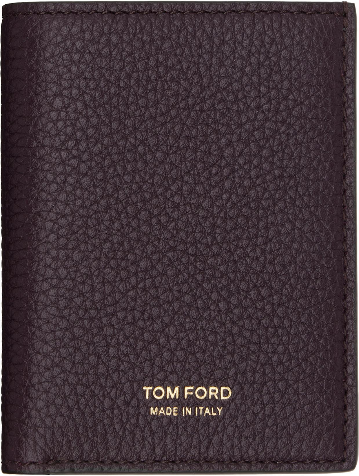 Burgundy Grain Leather Folding Card Holder by TOM FORD
