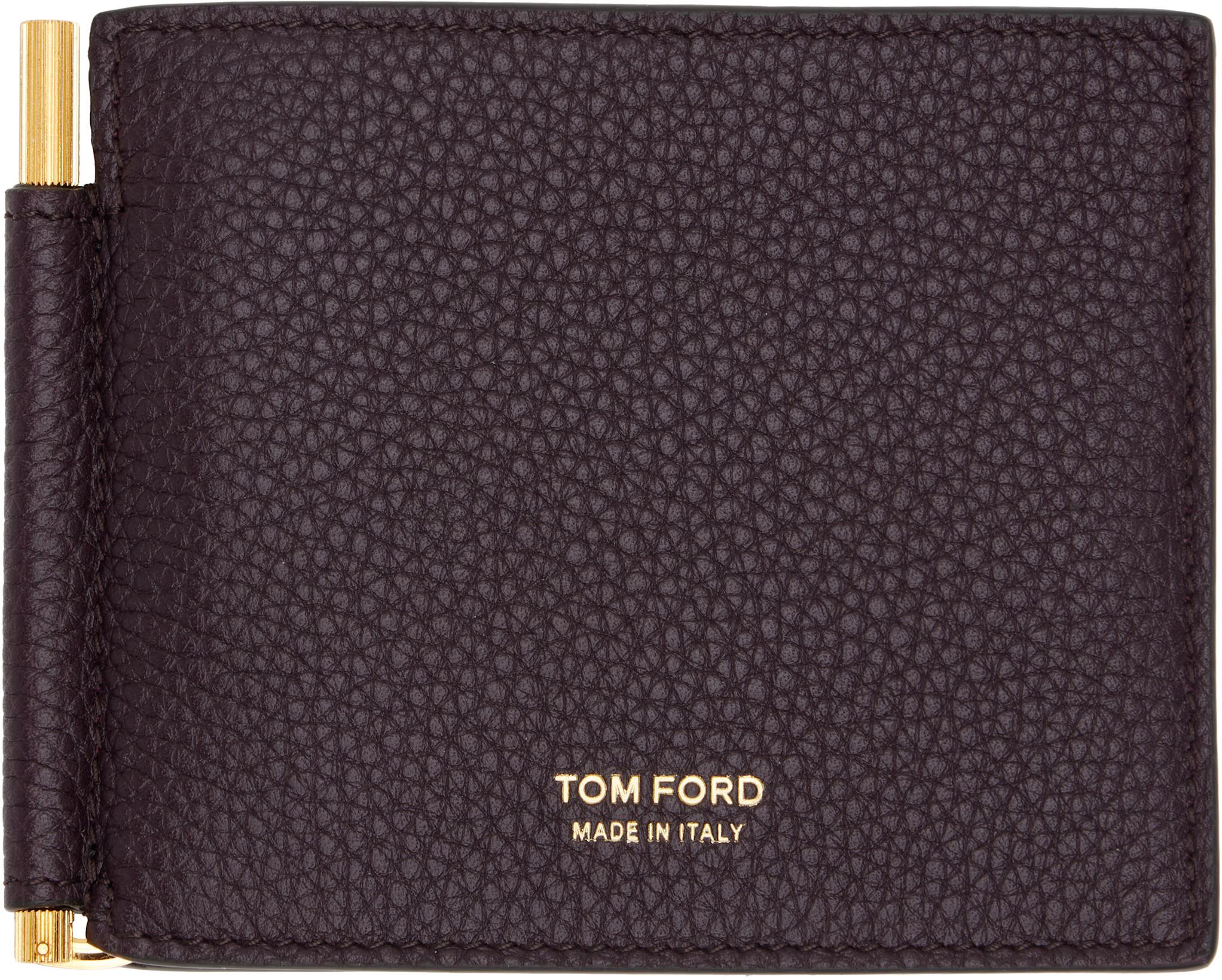 Burgundy Grain Leather Money Clip Wallet by TOM FORD