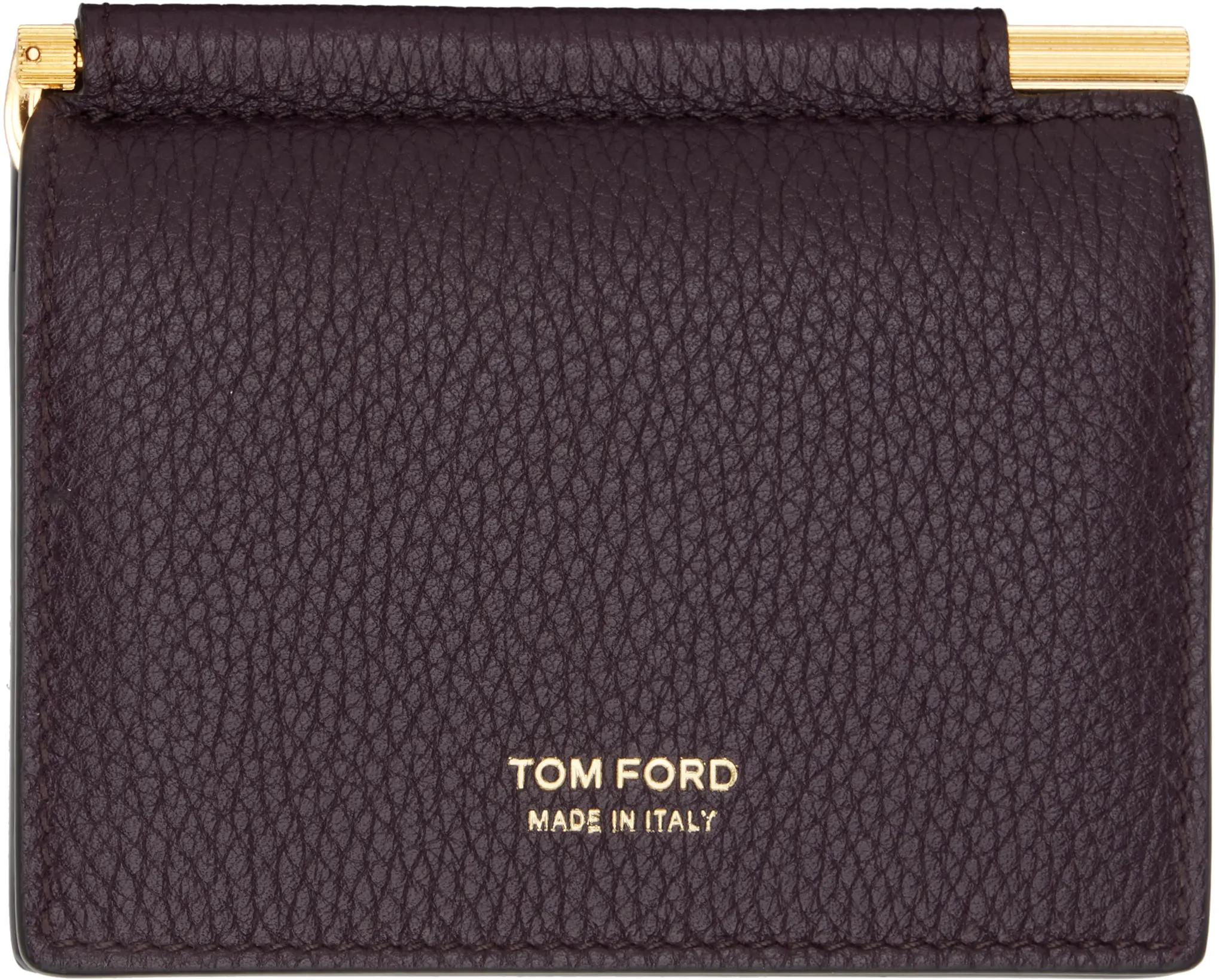 Burgundy Soft Grain Leather Folding Money Clip Card Holder by TOM FORD