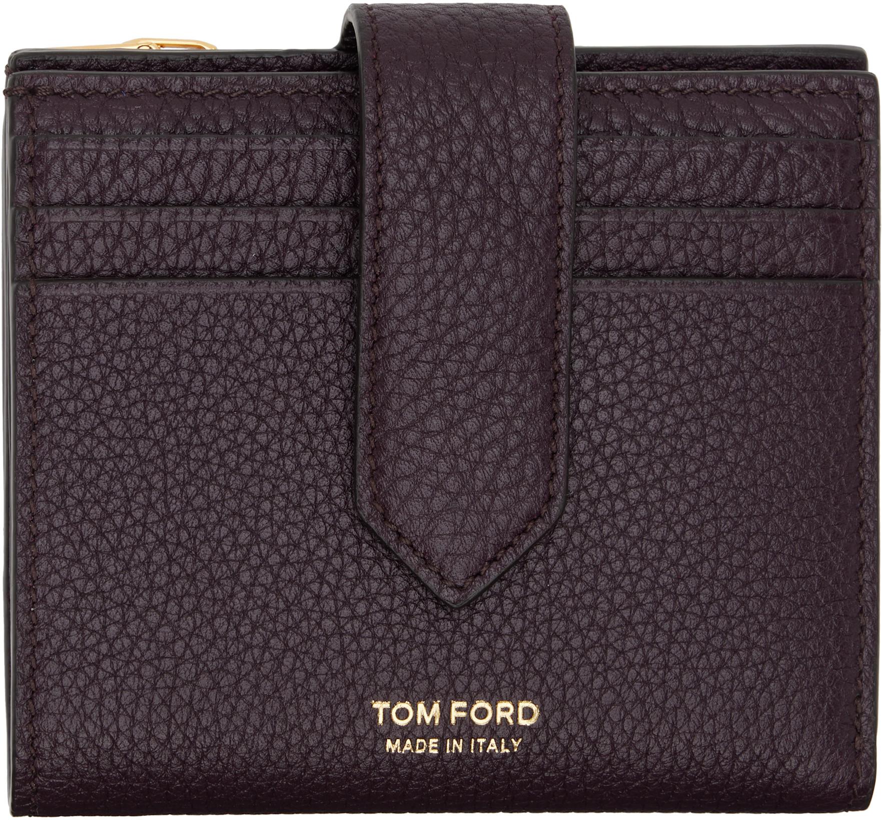 Burgundy Soft Grain Leather Snap Wallet by TOM FORD