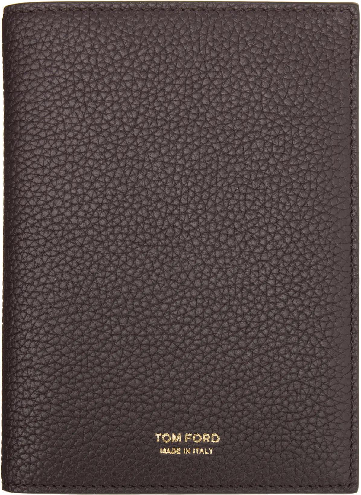 Burgundy Soft Grain Leather T Line Passport Holder by TOM FORD