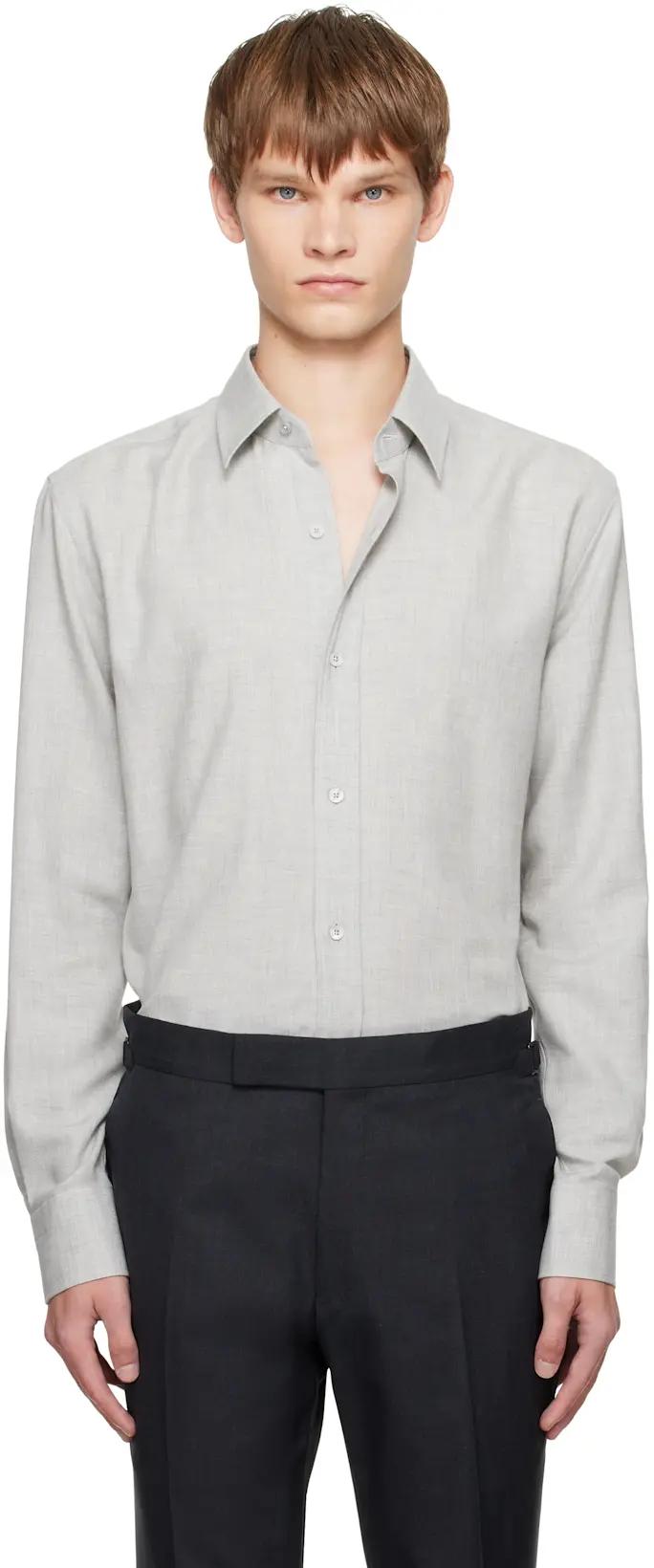Gray Cashmere Melange Fluid Fit Shirt by TOM FORD