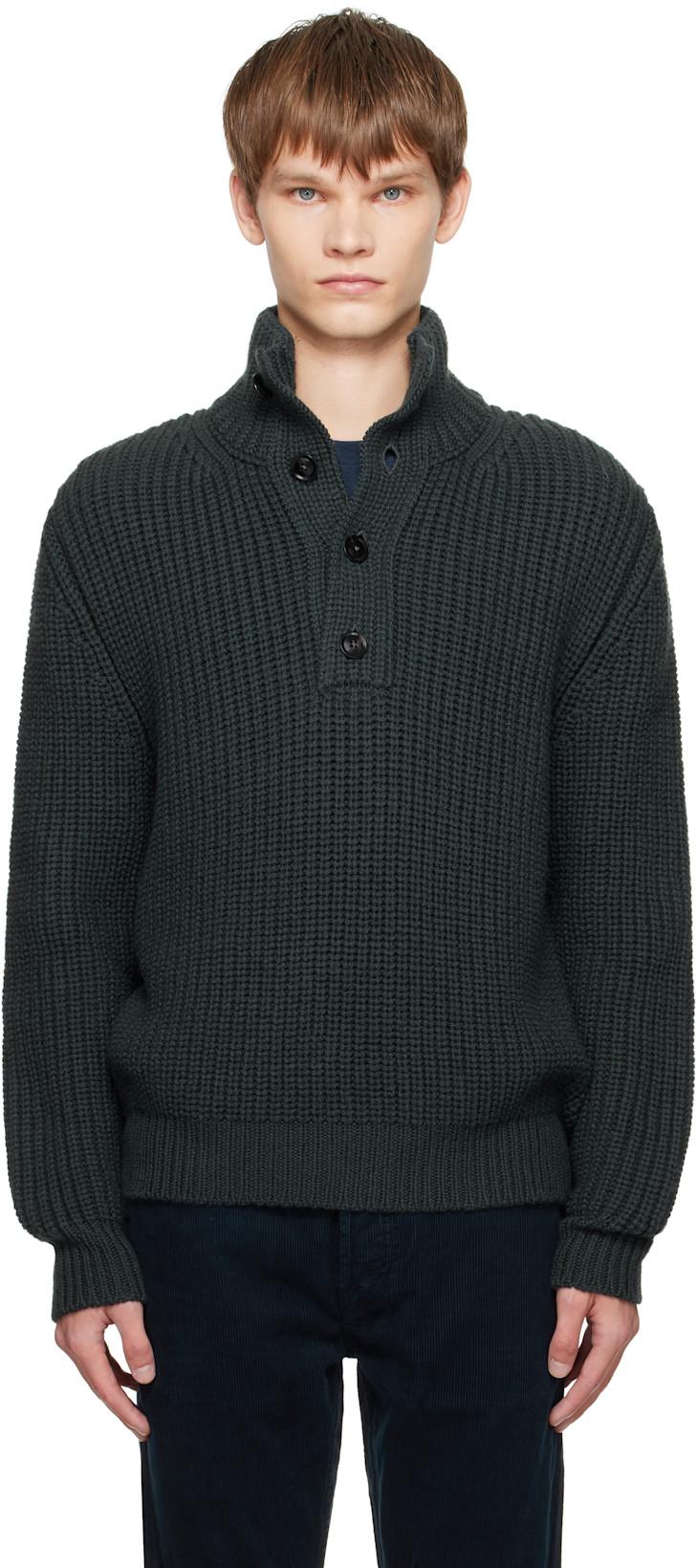 Gray Cashmere Wool Half Button Sweater by TOM FORD