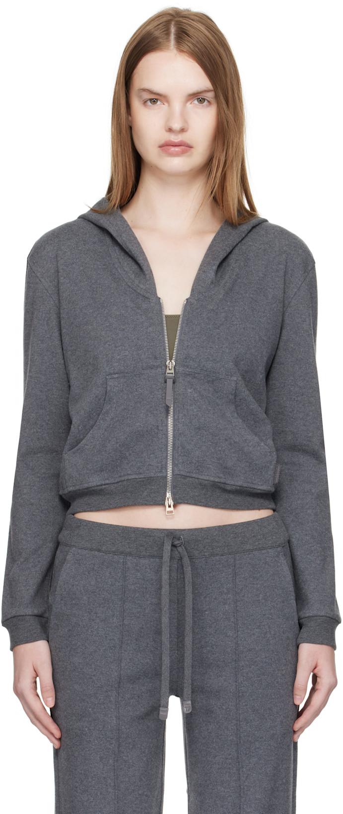 Gray Peachy Hand Cotton Jersey Zip Hoodie by TOM FORD