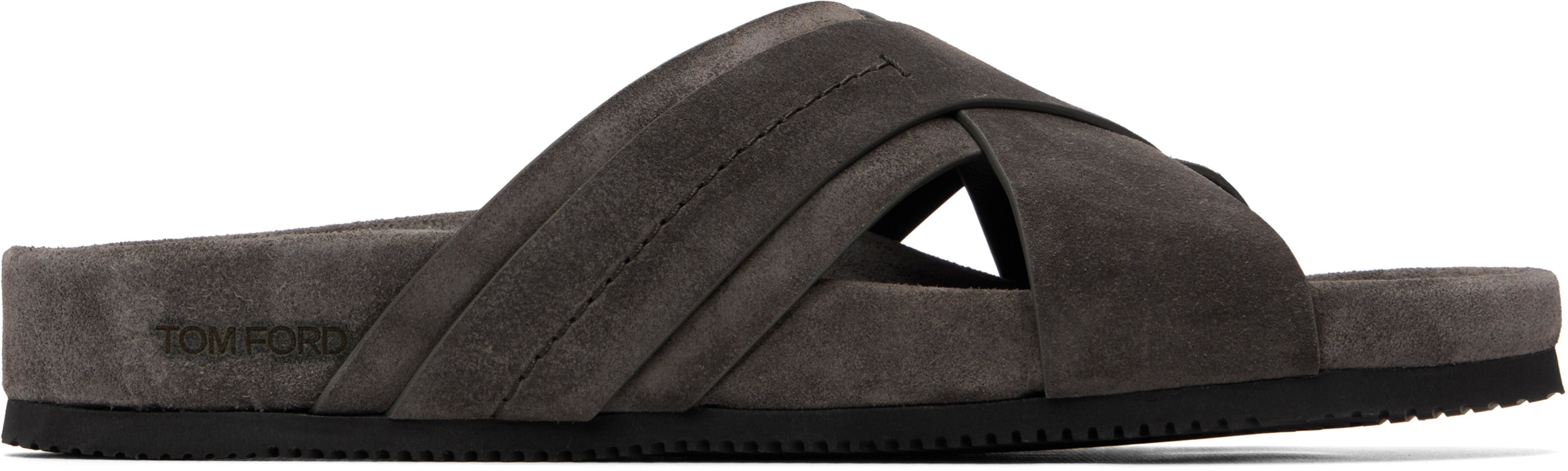 Gray Suede Wicklow Slides by TOM FORD