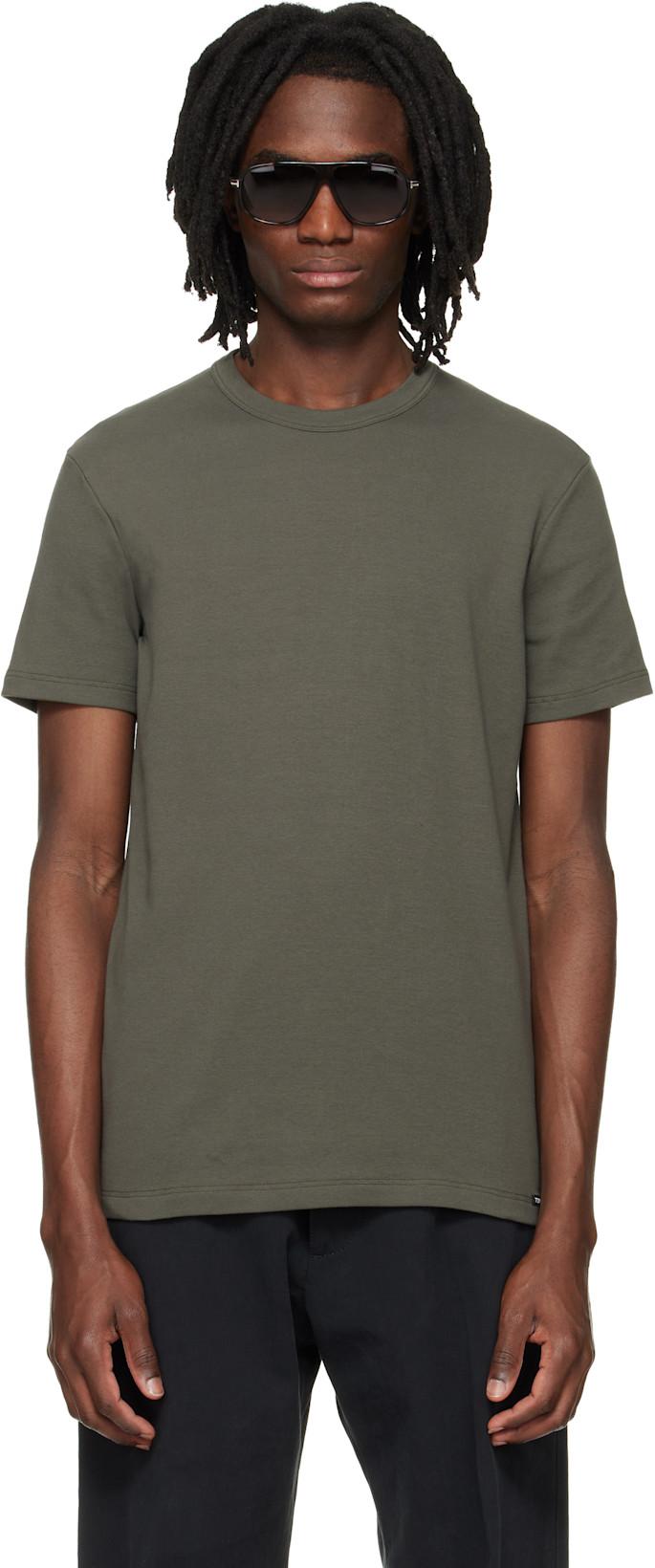 Khaki Cotton Crewneck T-shirt by TOM FORD