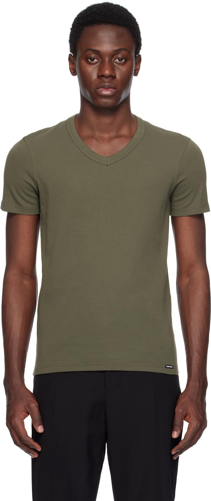Khaki Cotton Stretch Jersey T-shirt by TOM FORD