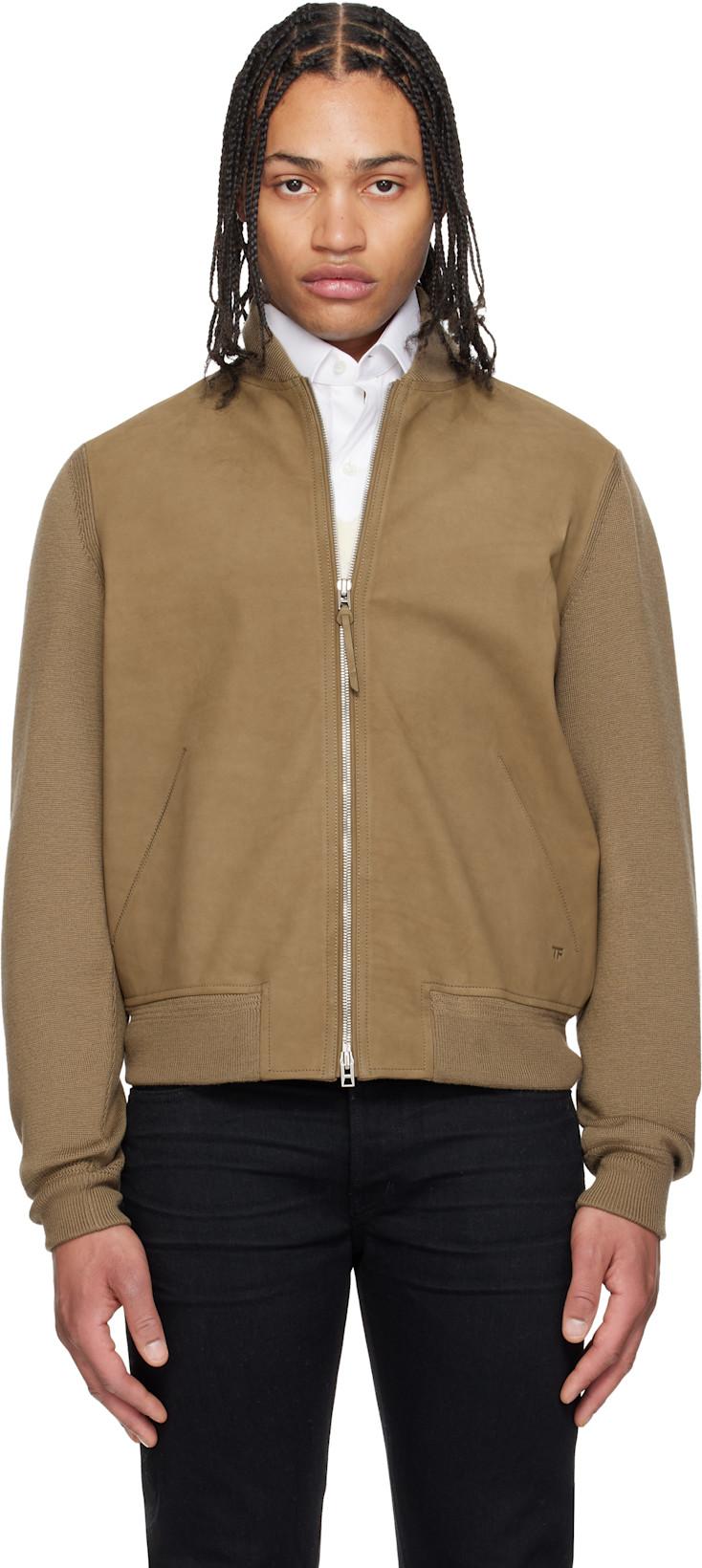 Khaki Nubuck Front Merino Bomber Jacket by TOM FORD