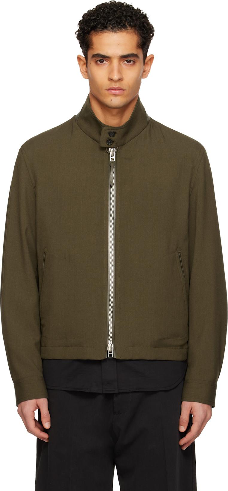 Khaki Wool Cashmere Silk Reps Harrington Jacket by TOM FORD