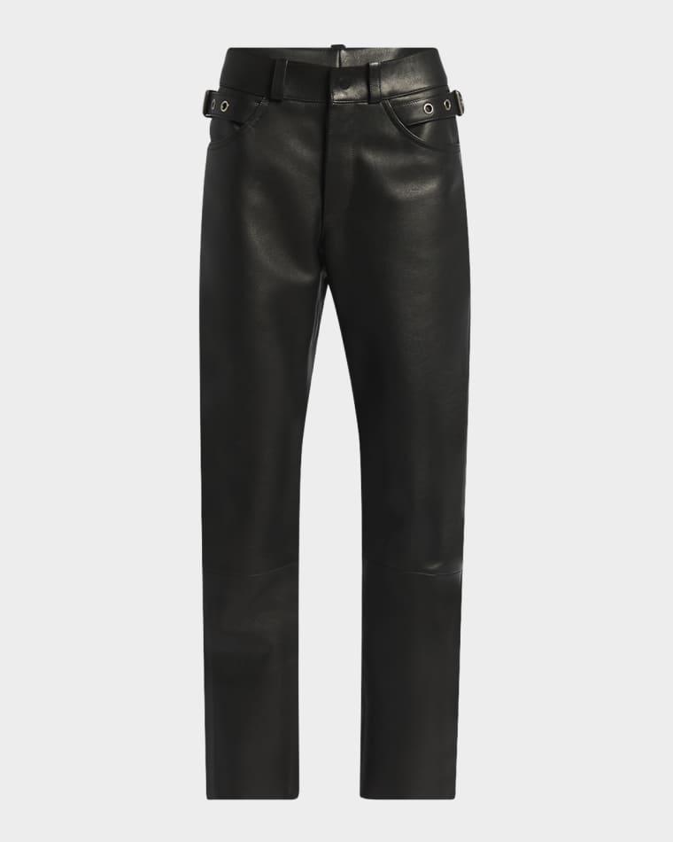 Leather Buckle Straight-Leg Biker Pants by TOM FORD
