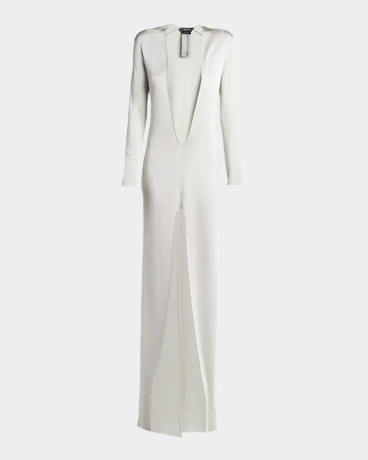 Liquid Fine Viscose Plunging Column Gown by TOM FORD