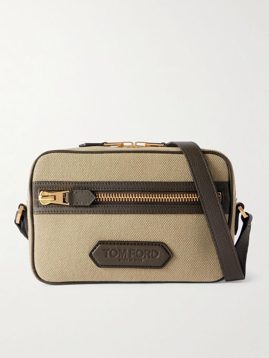 Logo-Embossed Leather-Trimmed Cotton-Canvas Messenger Bag by TOM FORD